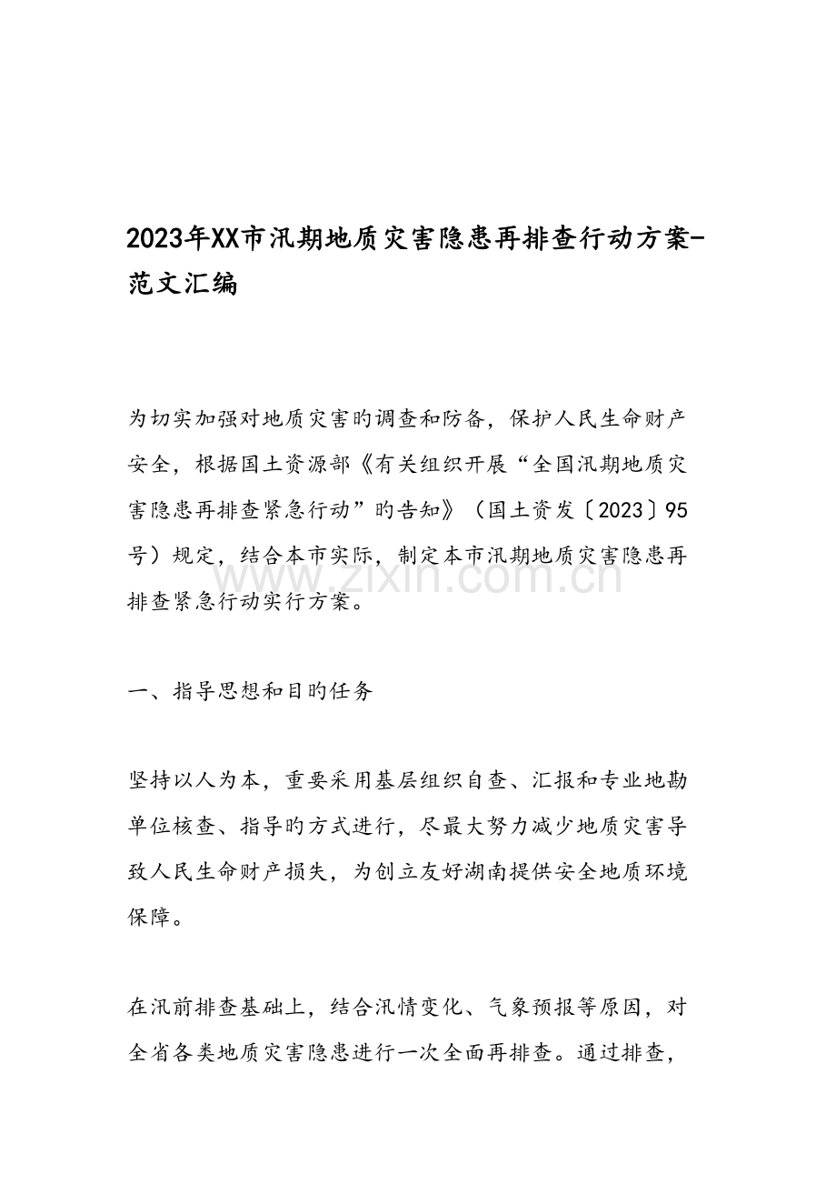 市汛期地质灾害隐患再排查行动方案范文汇编.doc_第1页