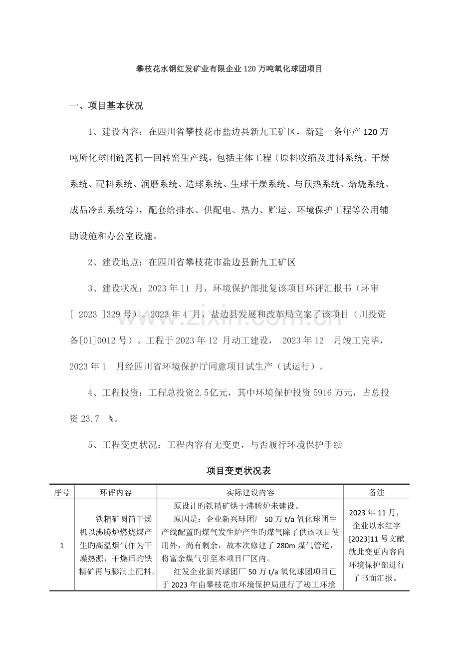 攀枝花水钢红发矿业有限公司万吨氧化球团项目.doc_第1页