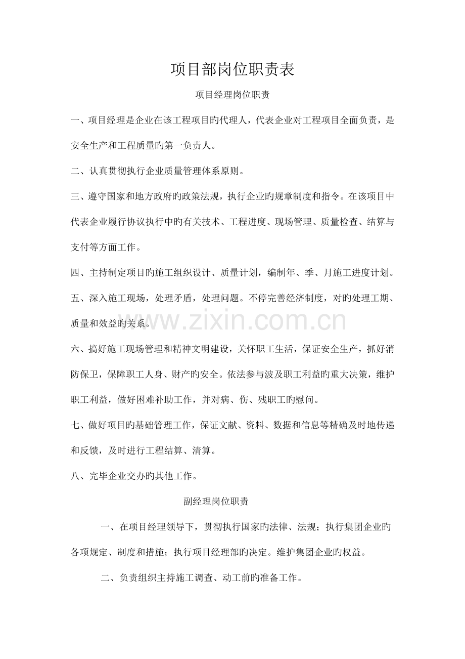 房地产项目部各岗位及职责.doc_第1页