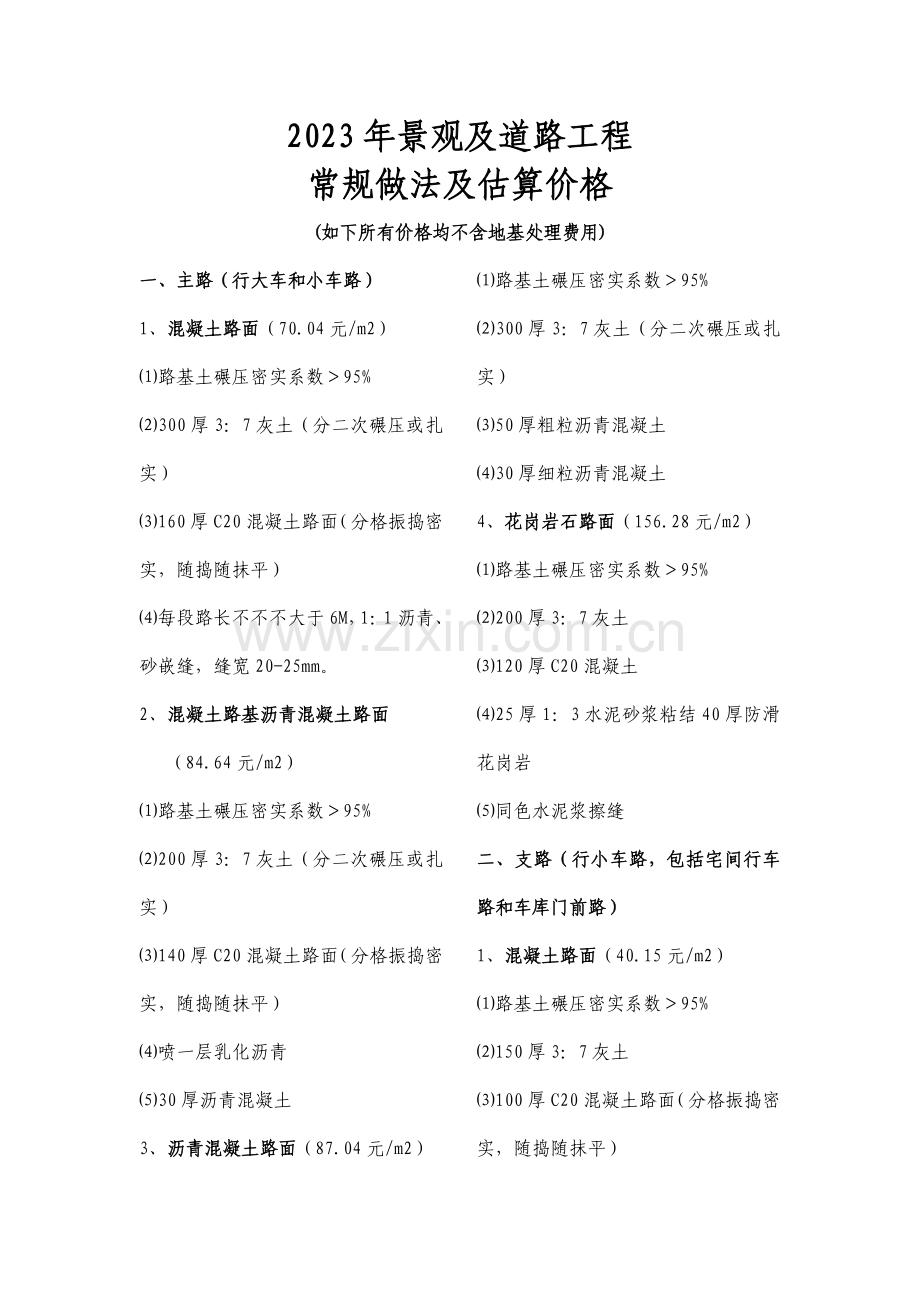 常见景观及道路工程常规做法及造价参考.doc_第1页