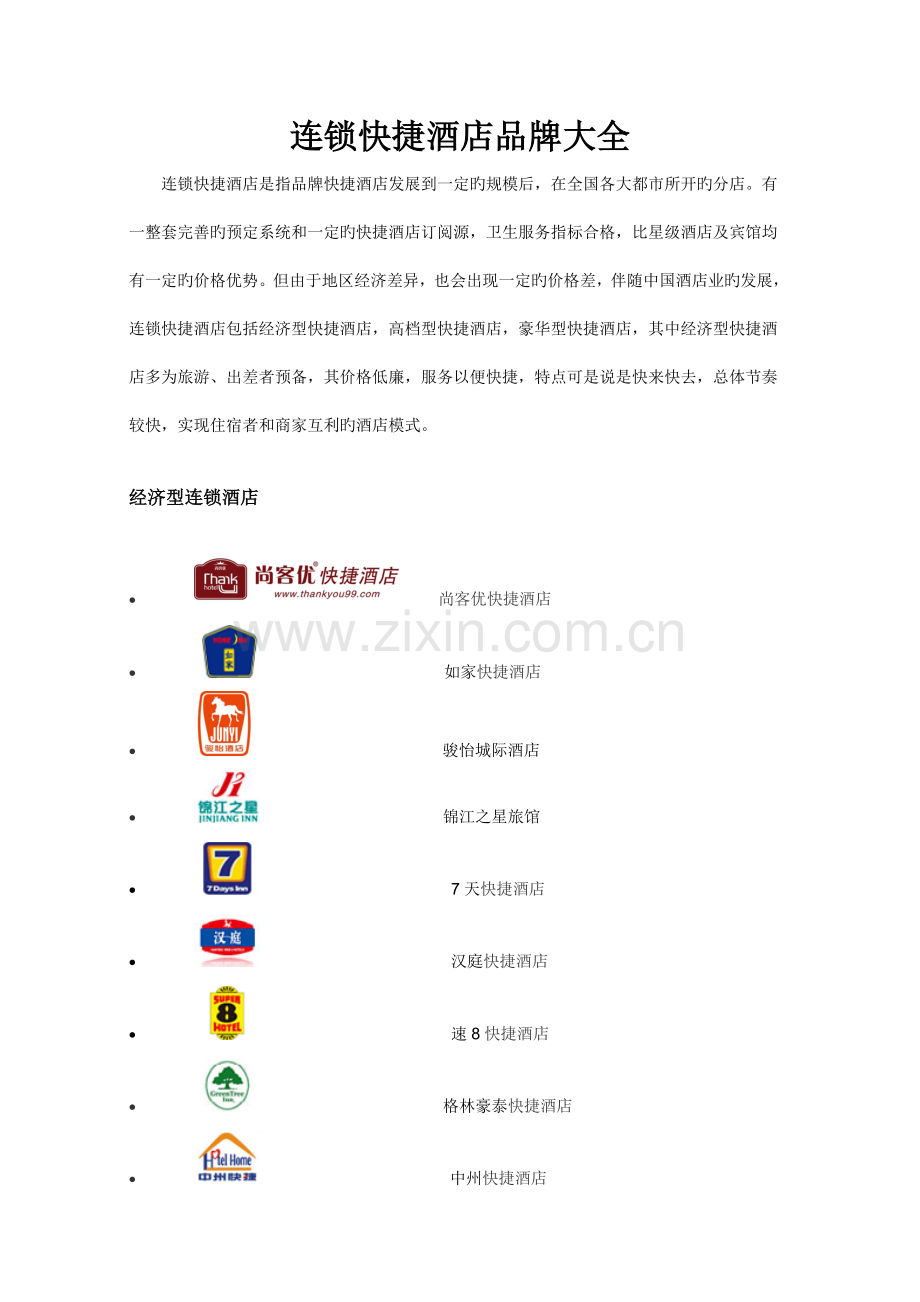 快捷酒店品牌大全.doc_第1页