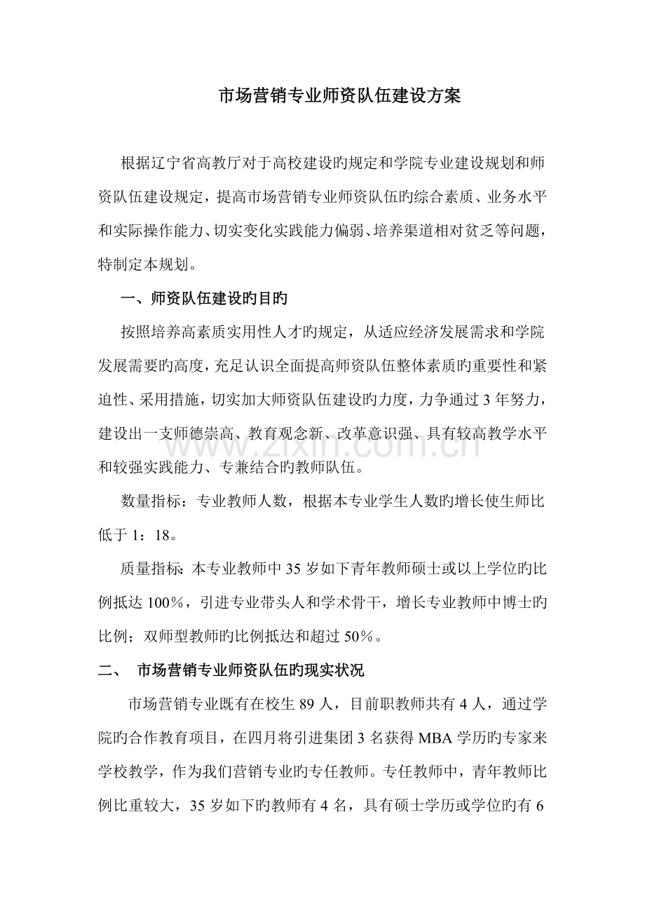市场营销专业师资队伍建设方案.doc_第1页