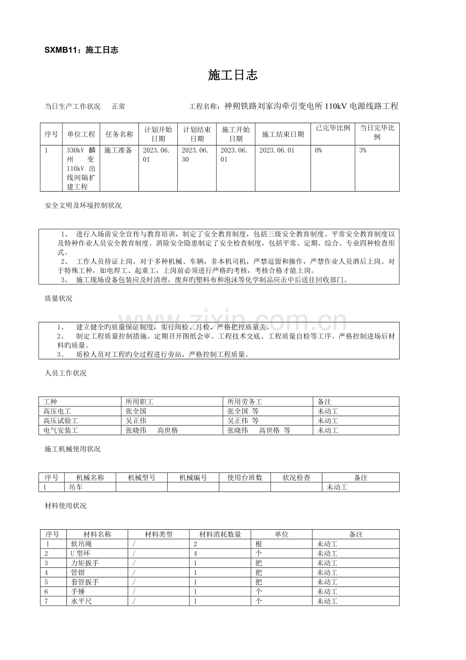 机电工程施工日志电气部分.doc_第1页