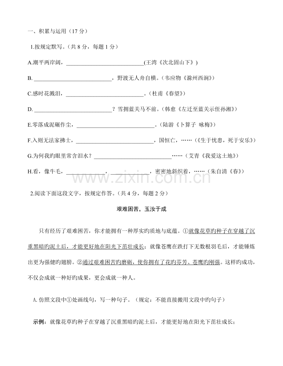 2023年初三年级语文学业水平考试.doc_第2页