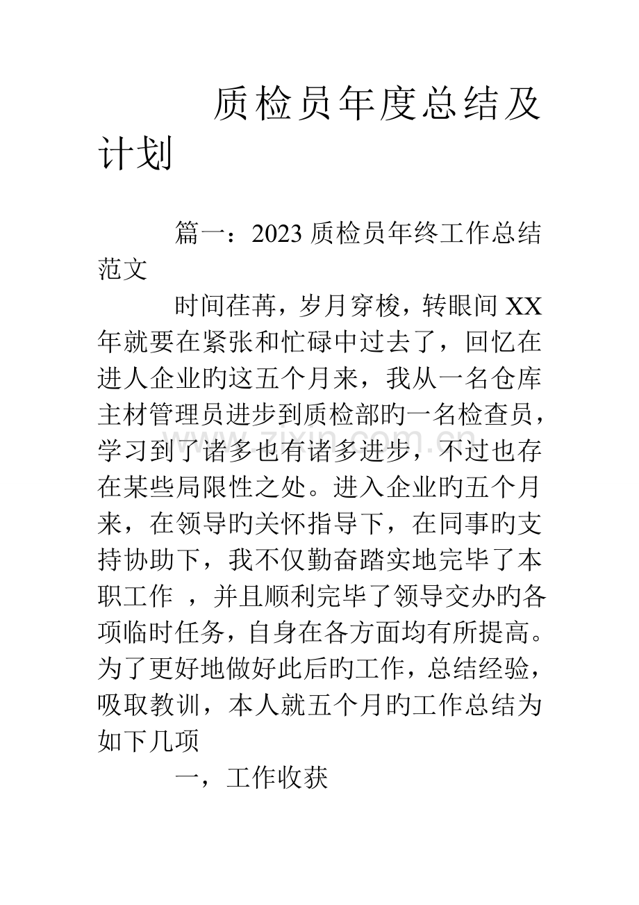 2023年质检员年度总结及计划.doc_第1页