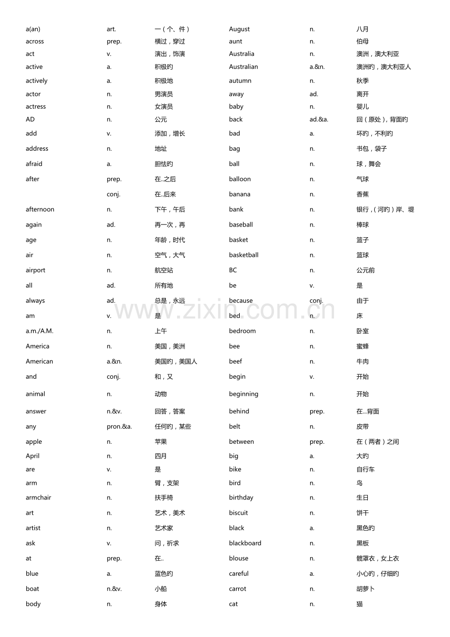2023年天津初等英语水平考试二级词汇表.doc_第1页