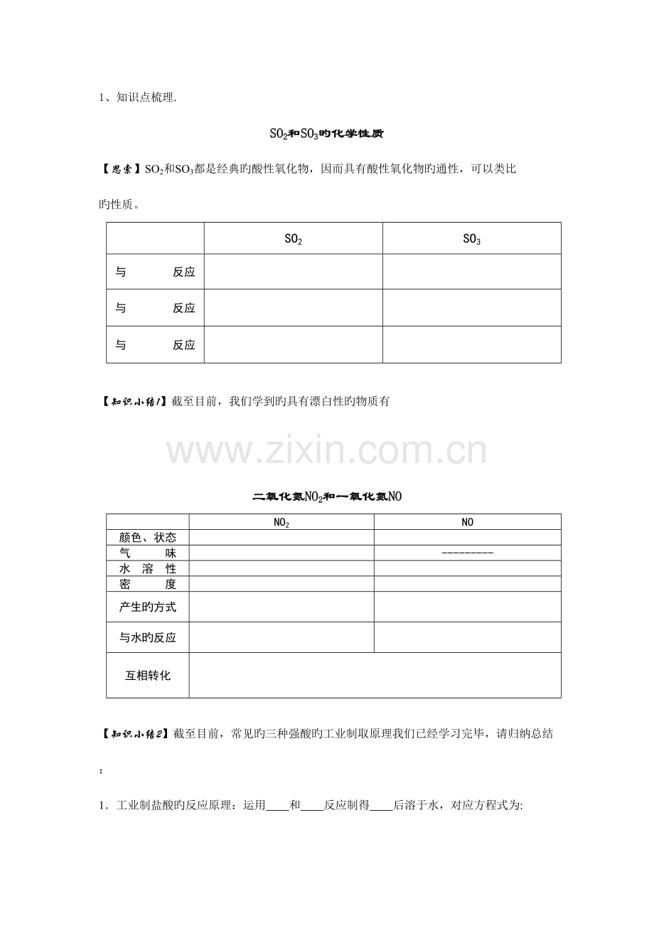 2023年高中化学非金属硫氮及其化合物知识点及练习题.doc_第1页