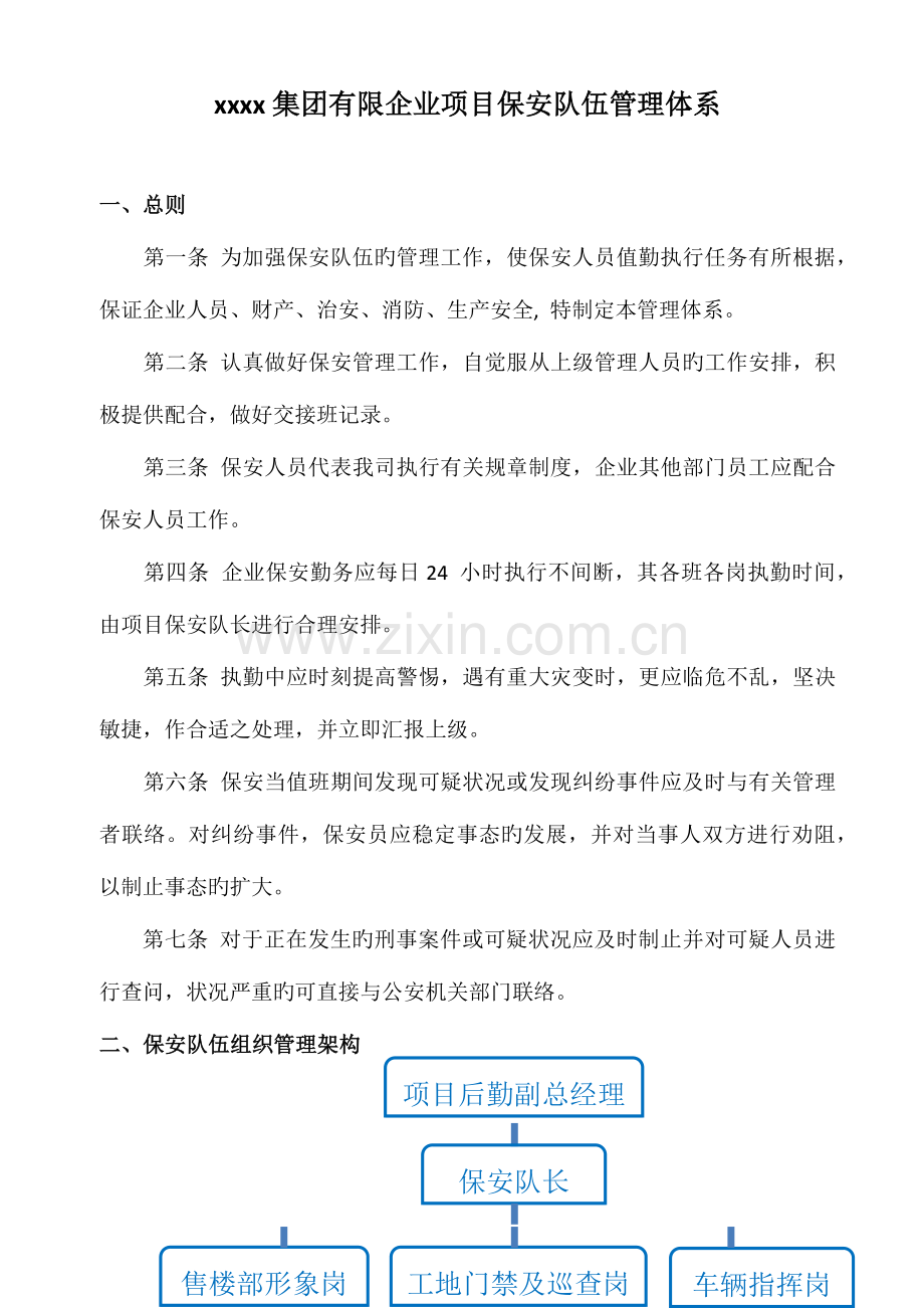 集团有限公司项目保安队伍管理体系.docx_第1页