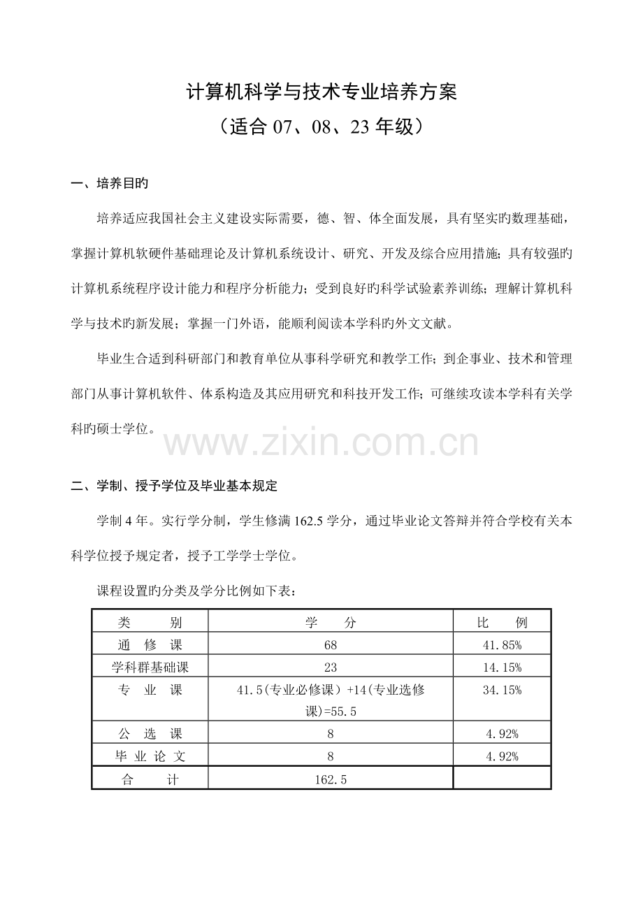 计算机科学与技术专业培养方案.doc_第1页