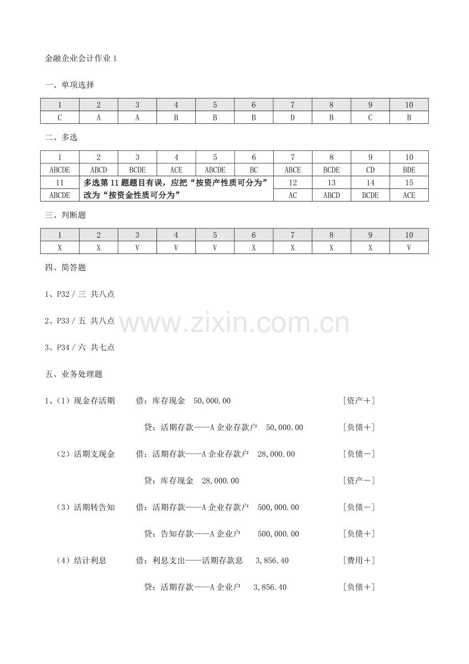 2023年电大金融企业会计形成性考核参考答案.doc_第1页