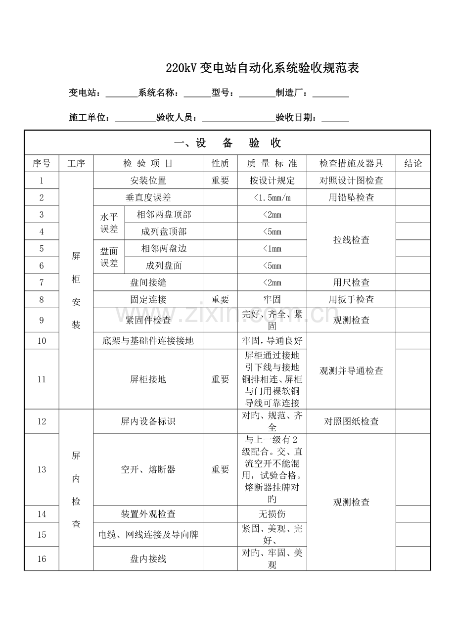 自动化系统验收规范表文档.docx_第1页
