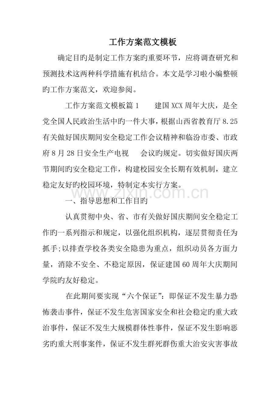 工作方案范文模板.doc_第1页