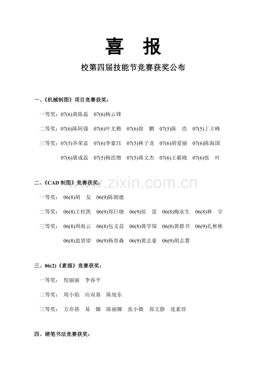 2023年校第四届技能节竞赛获奖公布.doc_第1页