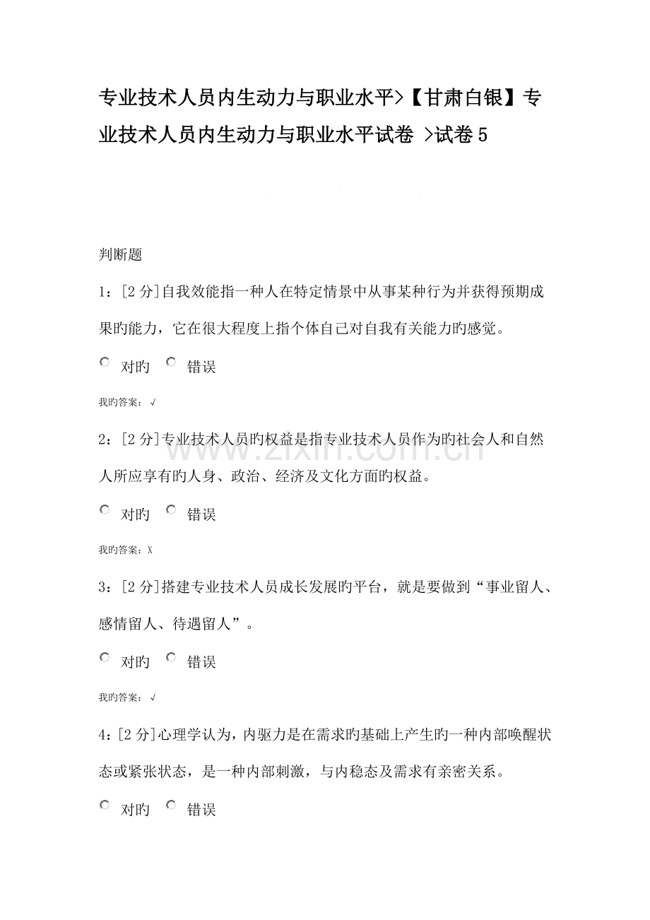 专业技术人员内生动力与职业水平试卷.doc_第1页