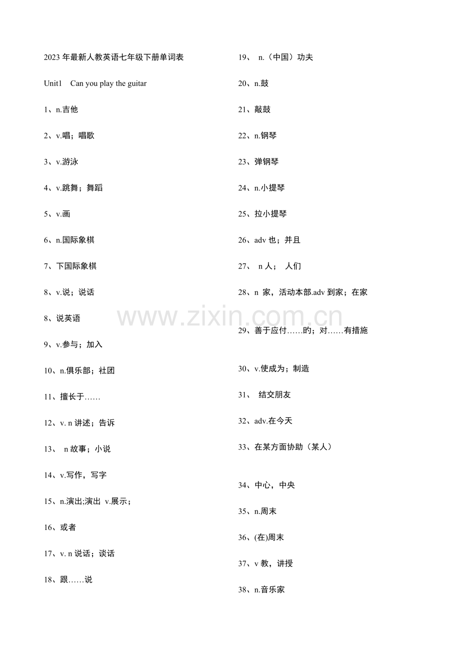 2023年七年级下册英语全册单词考试卷人教版.doc_第1页