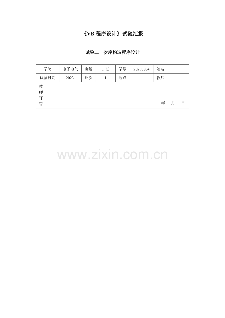 2023年VB程序实验报告.doc_第1页