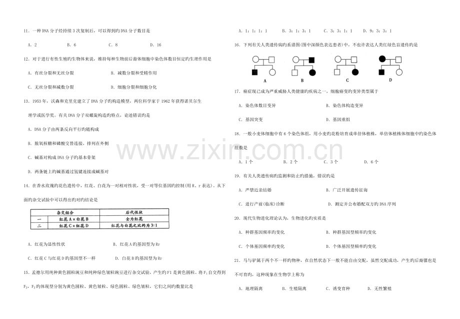 2023年高中生物学业水平测试模拟卷八.doc_第2页