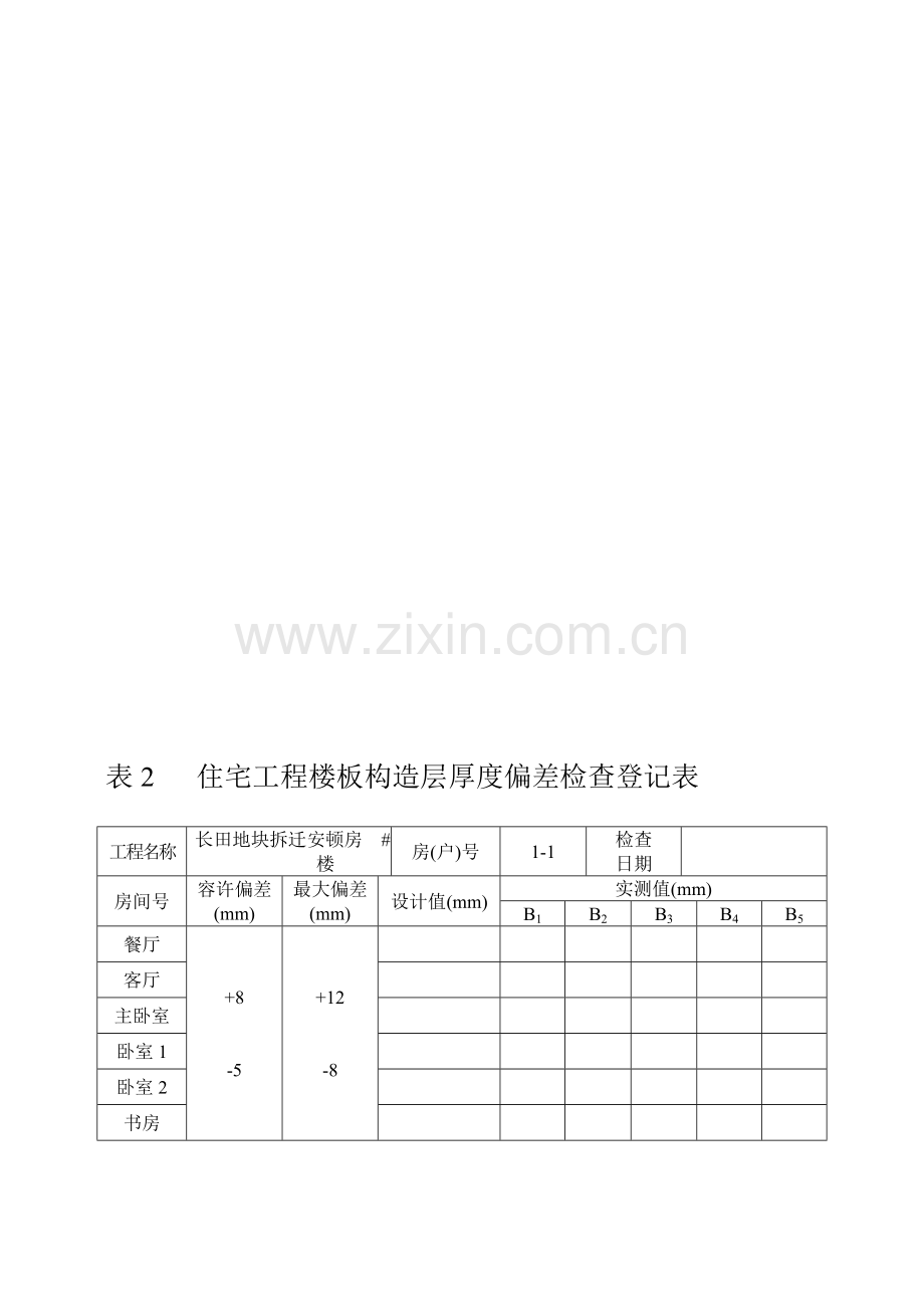 整理表住宅工程楼板结构层厚度偏差检查记录表.doc_第2页