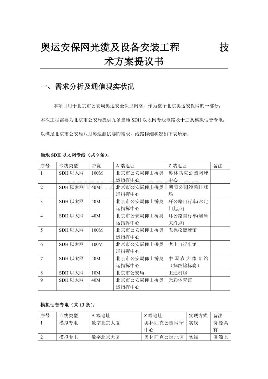 奥运安保网光缆及设备安装工程技术方案.doc_第1页