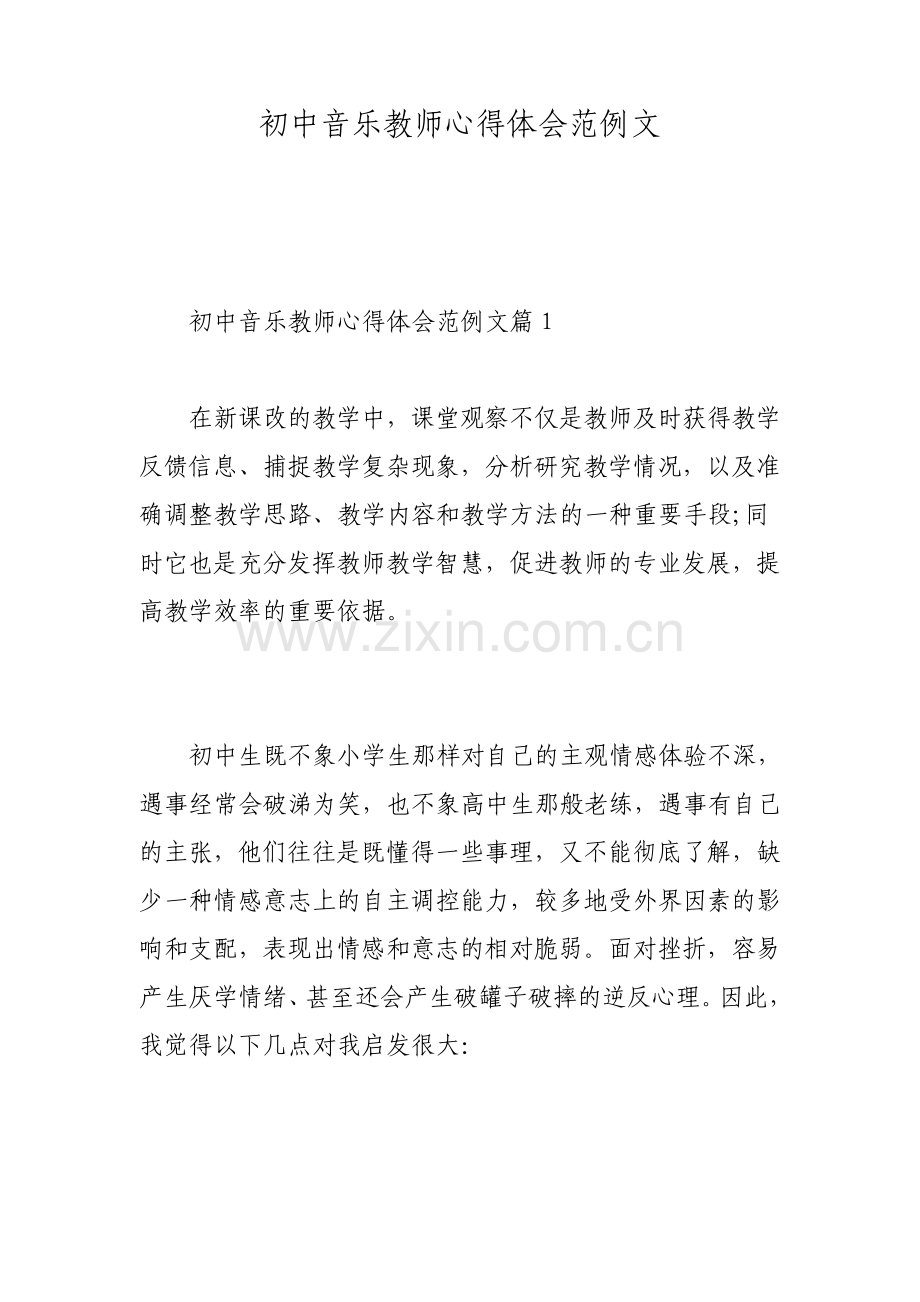 初中音乐教师心得体会范例文范文.pdf_第1页