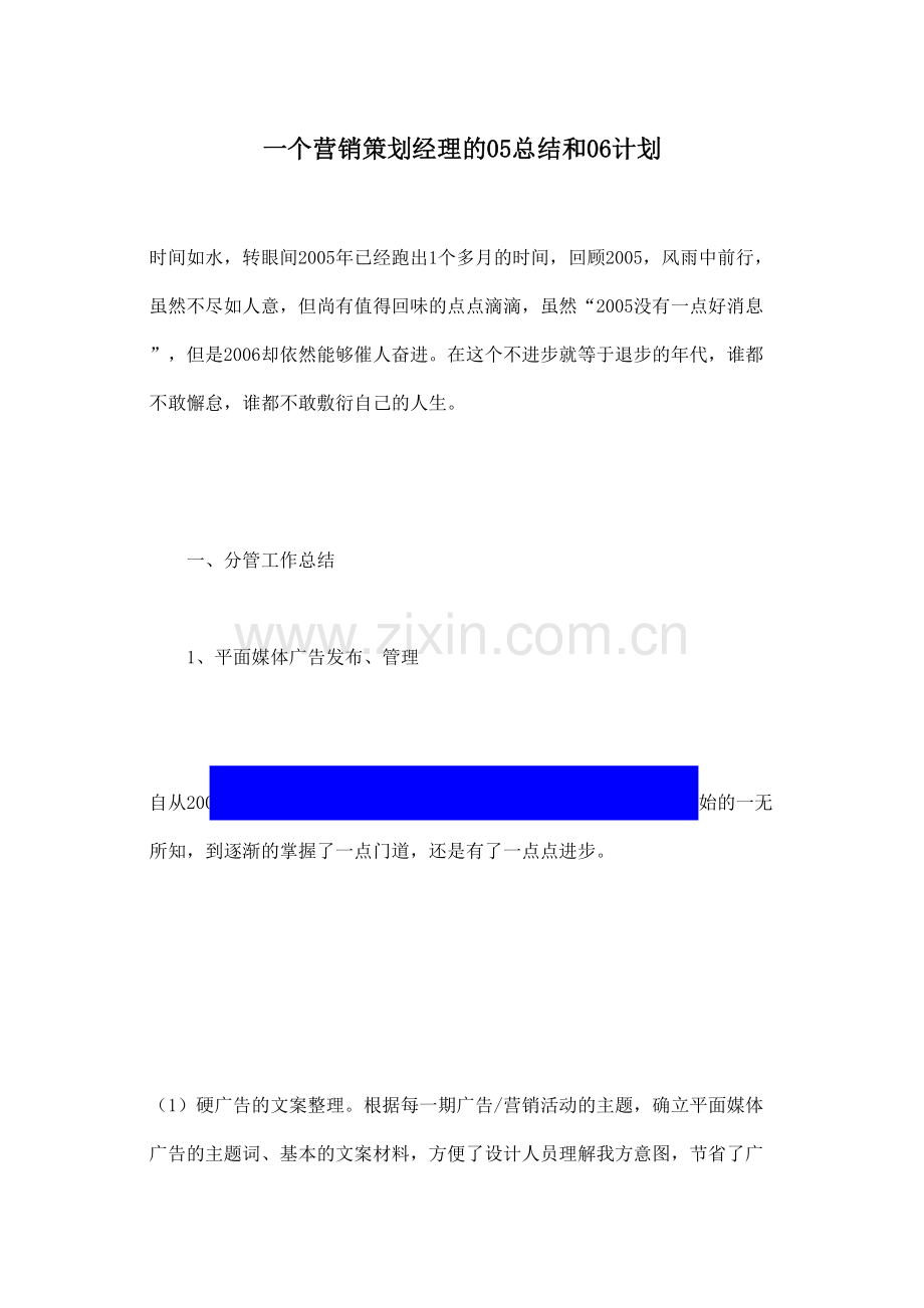 营销策划经理的总结及计划.doc_第1页