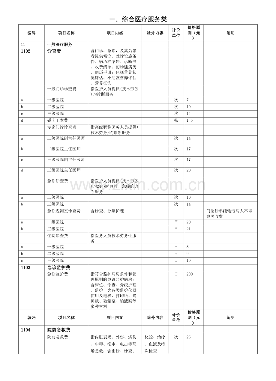 医疗服务项目及价格.doc_第1页