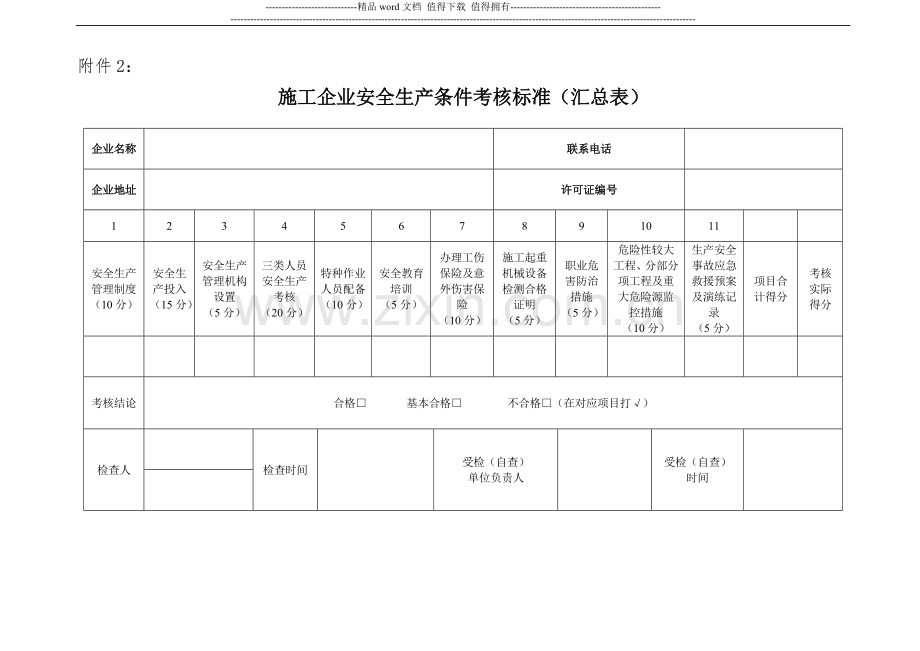 施工企业安全生产条件考核标准(汇总表)及(分表).doc_第1页