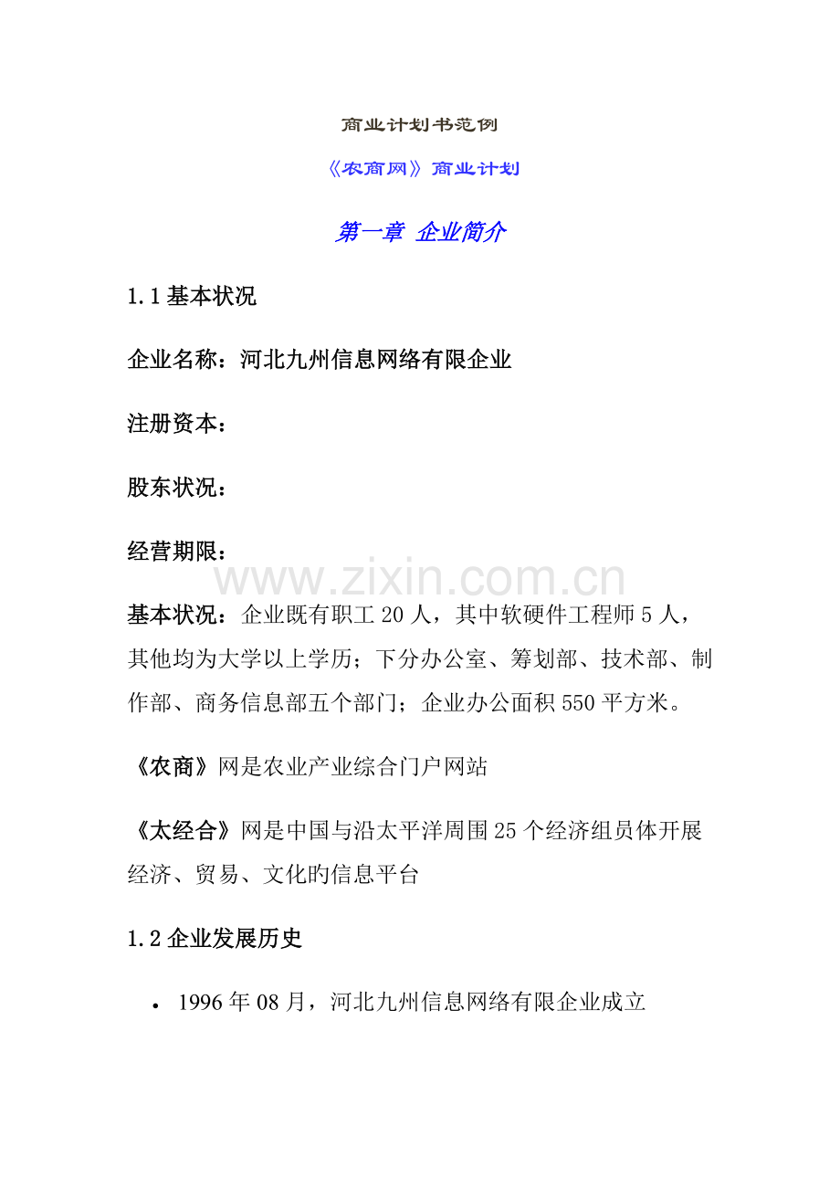 知名公司商业计划书范例.doc_第1页