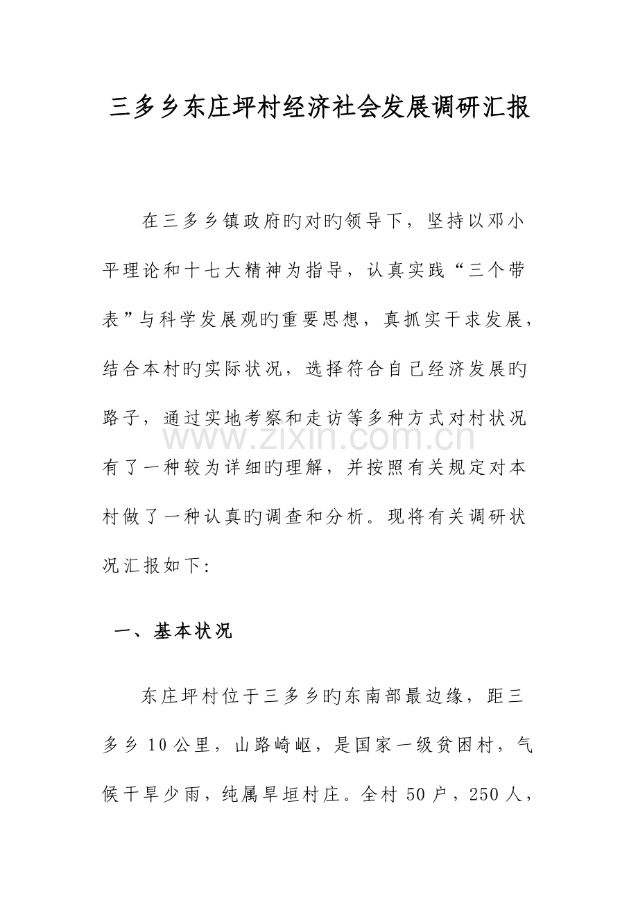 三多乡东庄坪村经济社会发展调研报告.doc_第1页