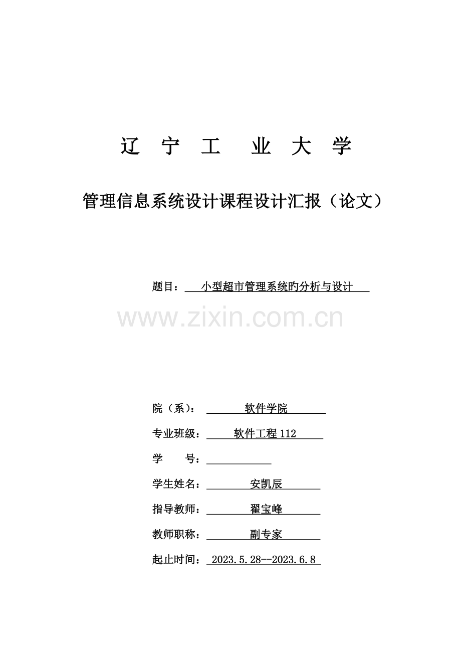 管理信息系统课程设计小型超市管理系统.doc_第1页