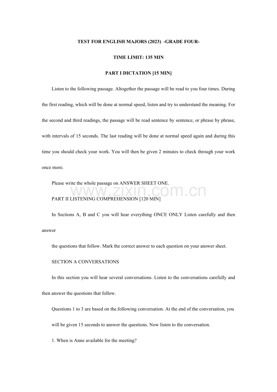 2023年英语专四真题及答案详解.doc_第1页