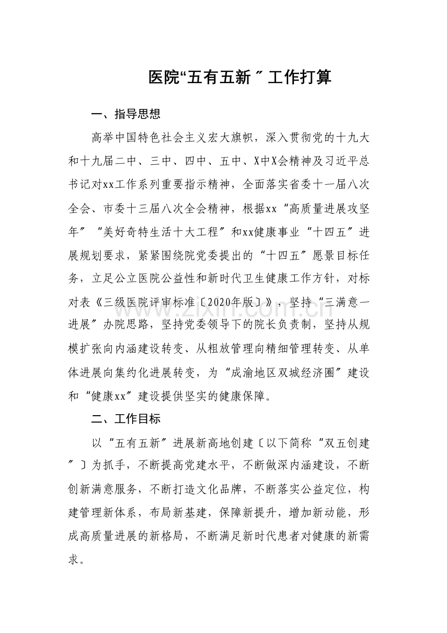 医院“五有五新”工作计划.docx_第1页