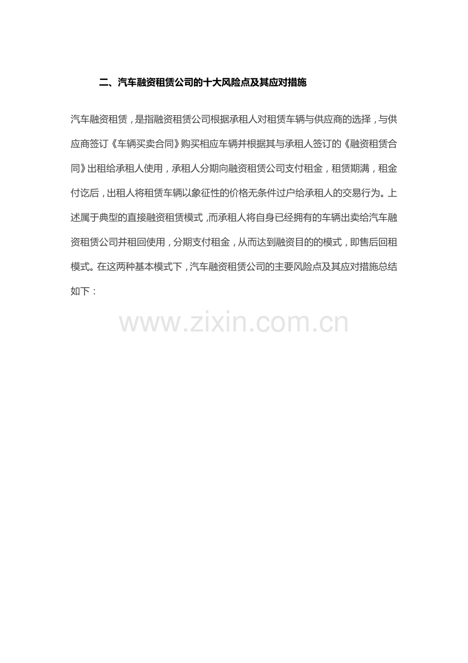 汽车融资租赁公司的十大风险点及其应对措施.docx_第1页