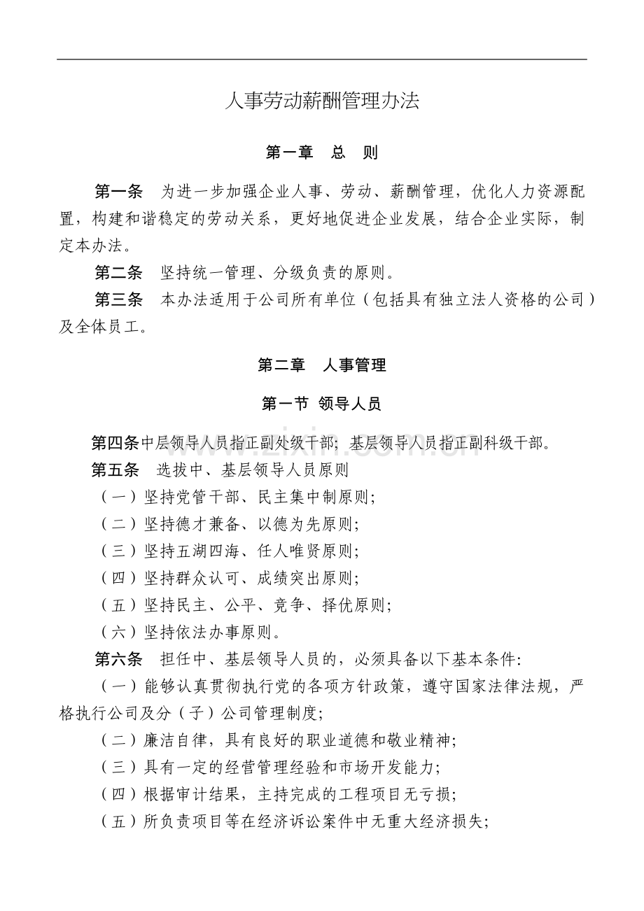 公司人事劳动薪酬管理办法.docx_第1页