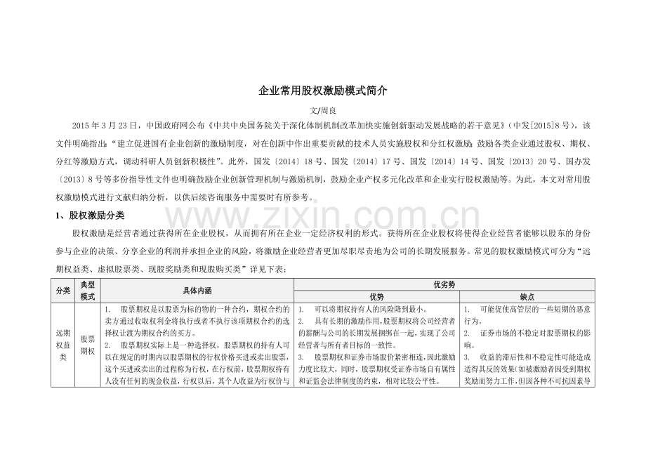 企业常用股权激励模式简介.docx_第1页