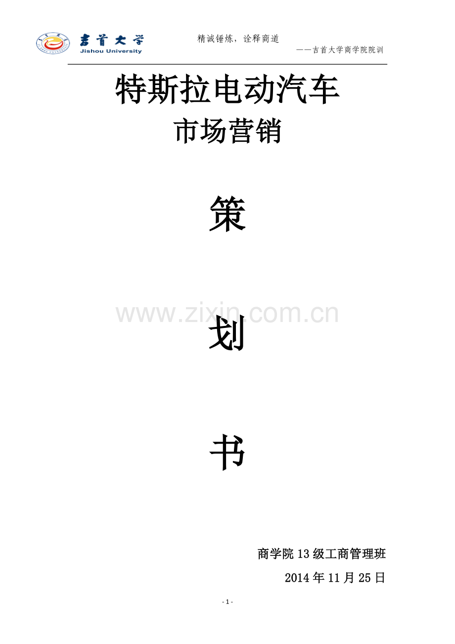 特斯拉电动汽车市场营销计划书.docx_第1页