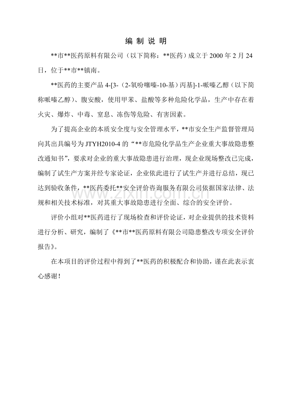 某医药原料公司隐患整改项目专项评价报告.doc_第1页
