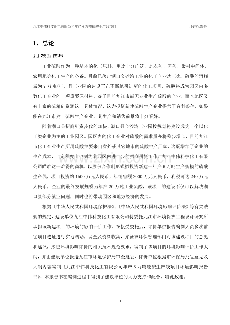 九江中伟科技化工有限公司年产6万吨硫酸生产线项目环评报告.doc_第1页
