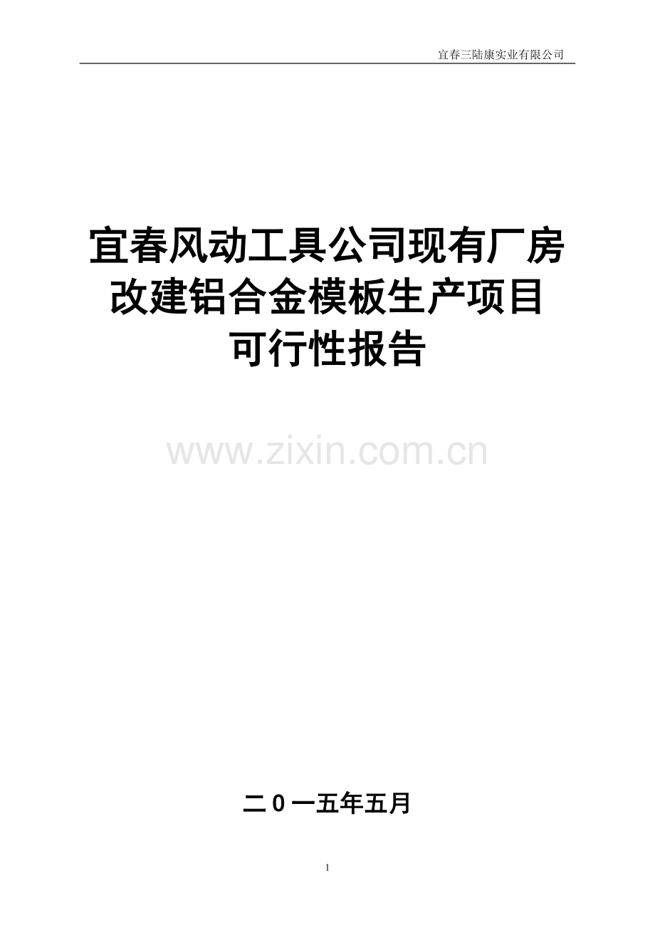 宜春风动工具公司现有厂房改建铝合金模板生产项目可行性报告.doc_第1页
