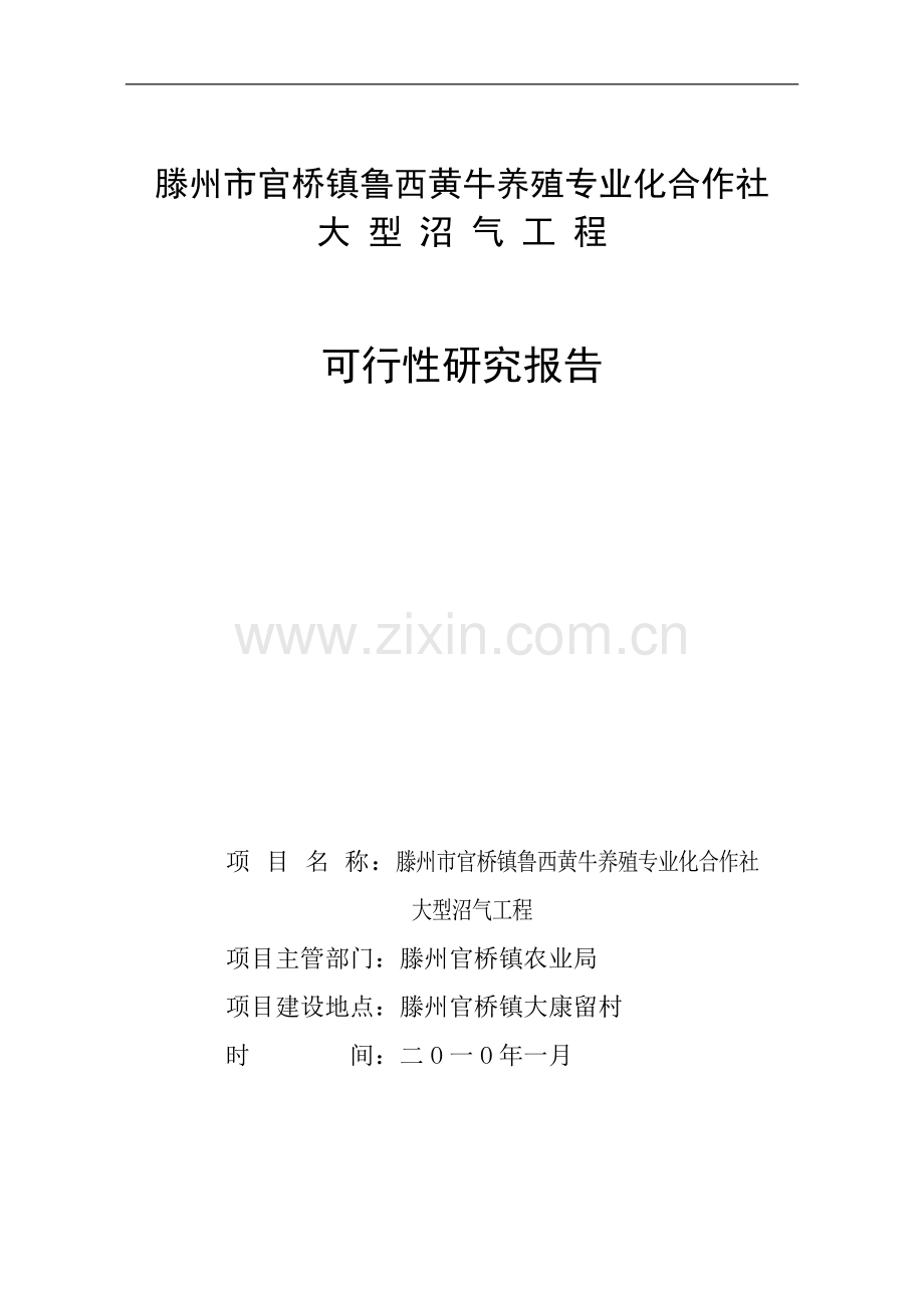 鲁西黄牛养殖专业化合作社大型沼气工程可行性研究报告.doc_第1页
