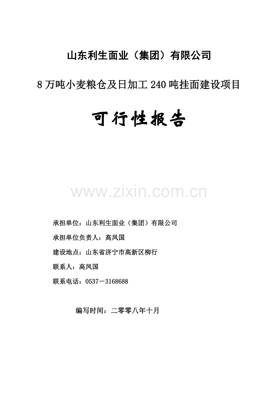 8万吨小麦粮仓及日加工240吨挂面项目建设可行性研究报告.doc_第1页