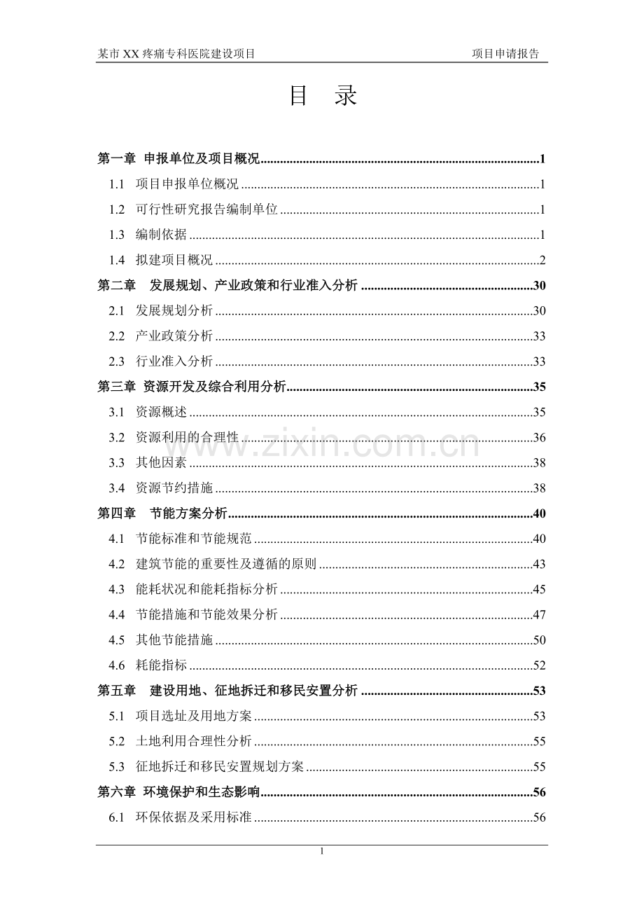 某市疼痛专科医院项目申请报告(可行性研究报告).doc_第1页