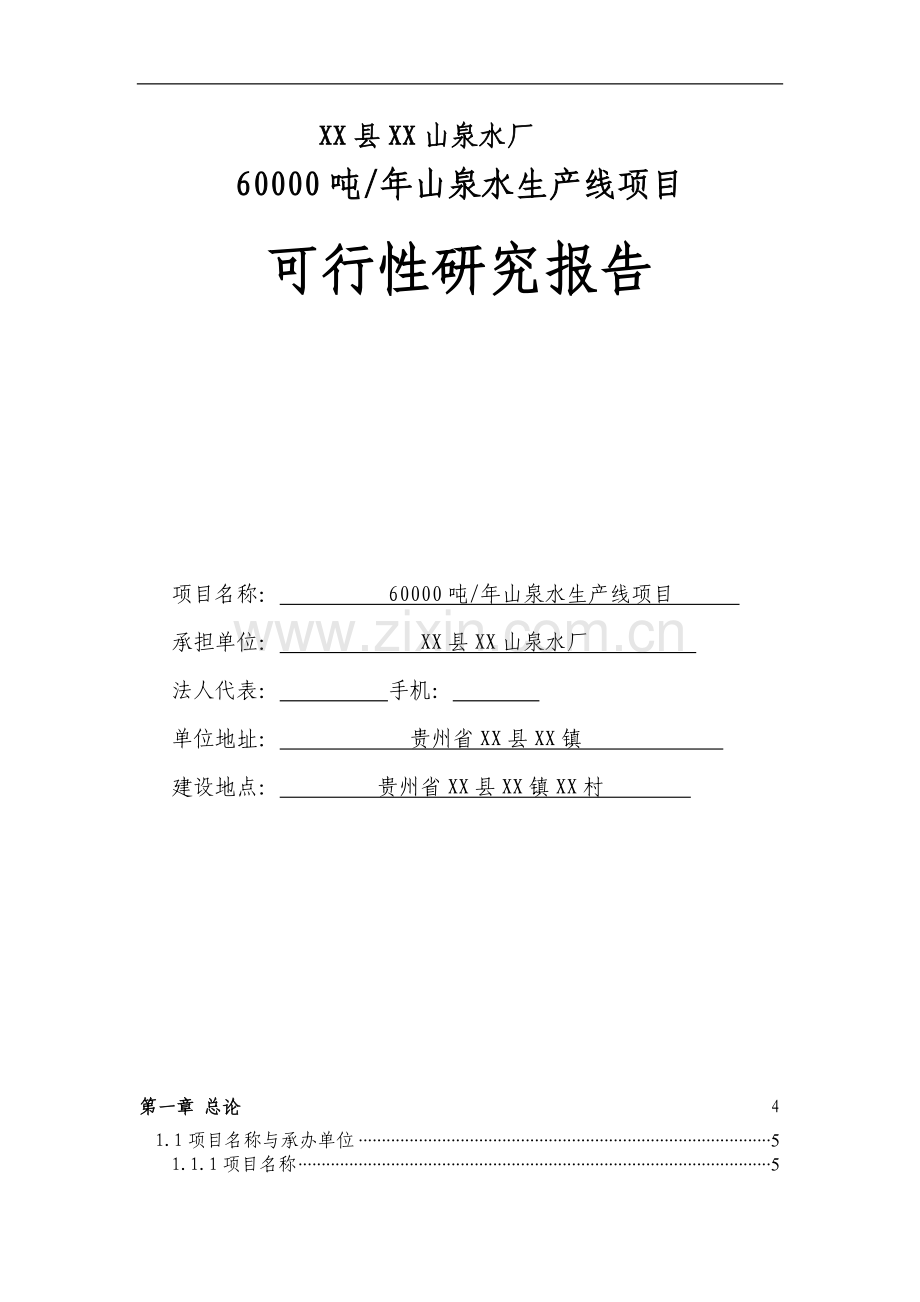 山泉水厂60000吨年山泉水生产线项目可行性研究报告.doc_第1页