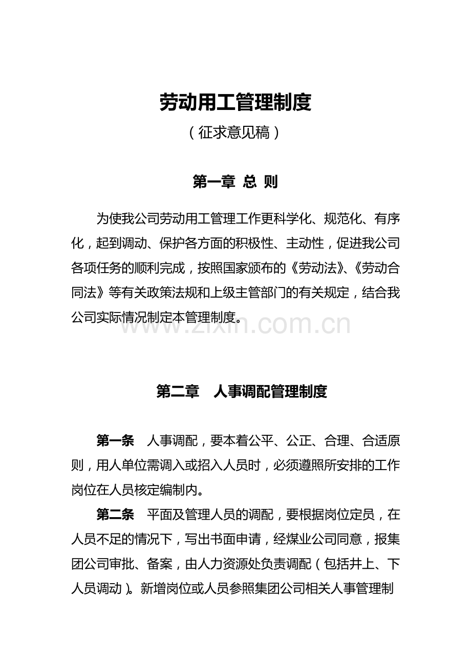 煤矿劳动用工管理规章制度.doc_第1页