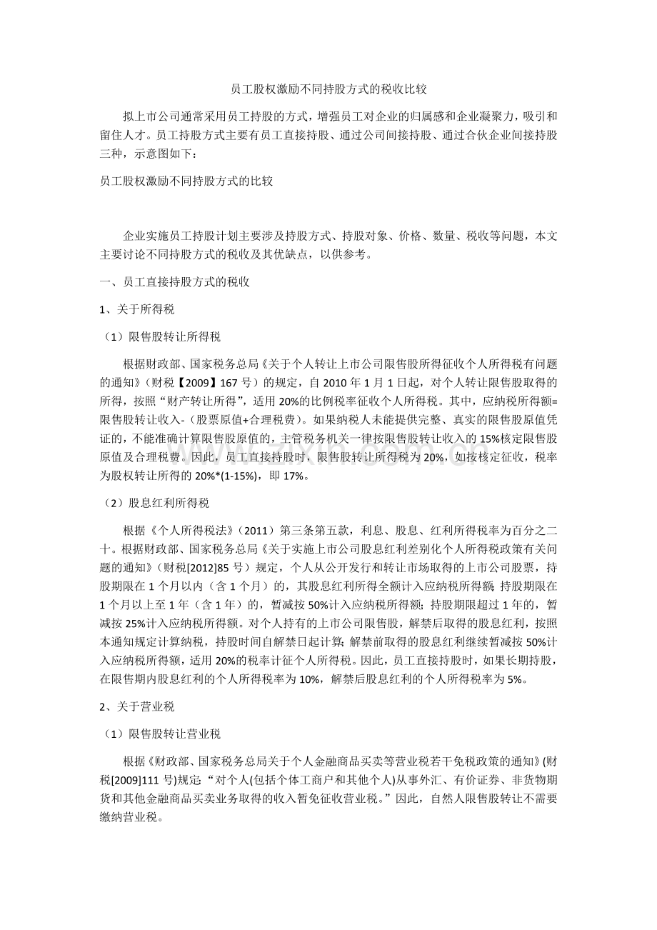 员工股权激励不同持股方式的税收比较.docx_第1页