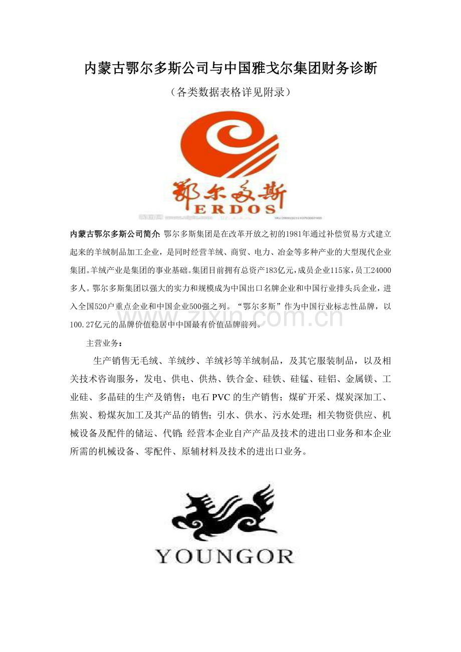 内蒙古鄂尔多斯公司与中国雅戈尔集团财务诊断.doc_第1页