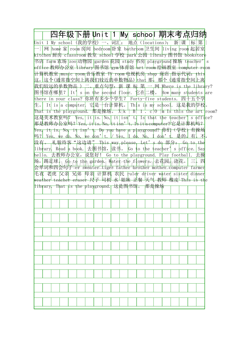 四年级英语下册Unit-1-My-school期末考点归纳.docx_第1页