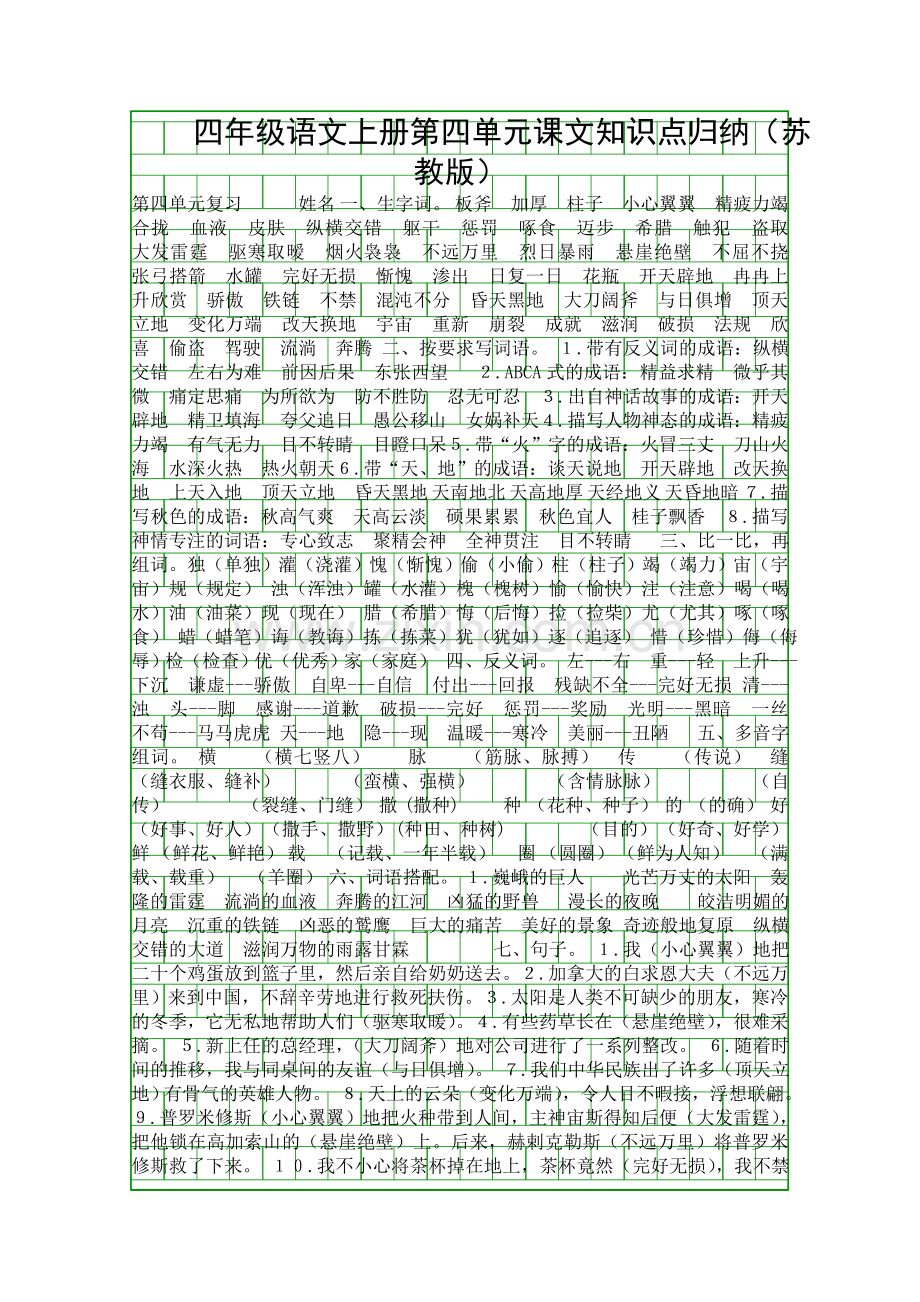四年级语文上册第四单元课文知识点归纳(苏教版).docx_第1页
