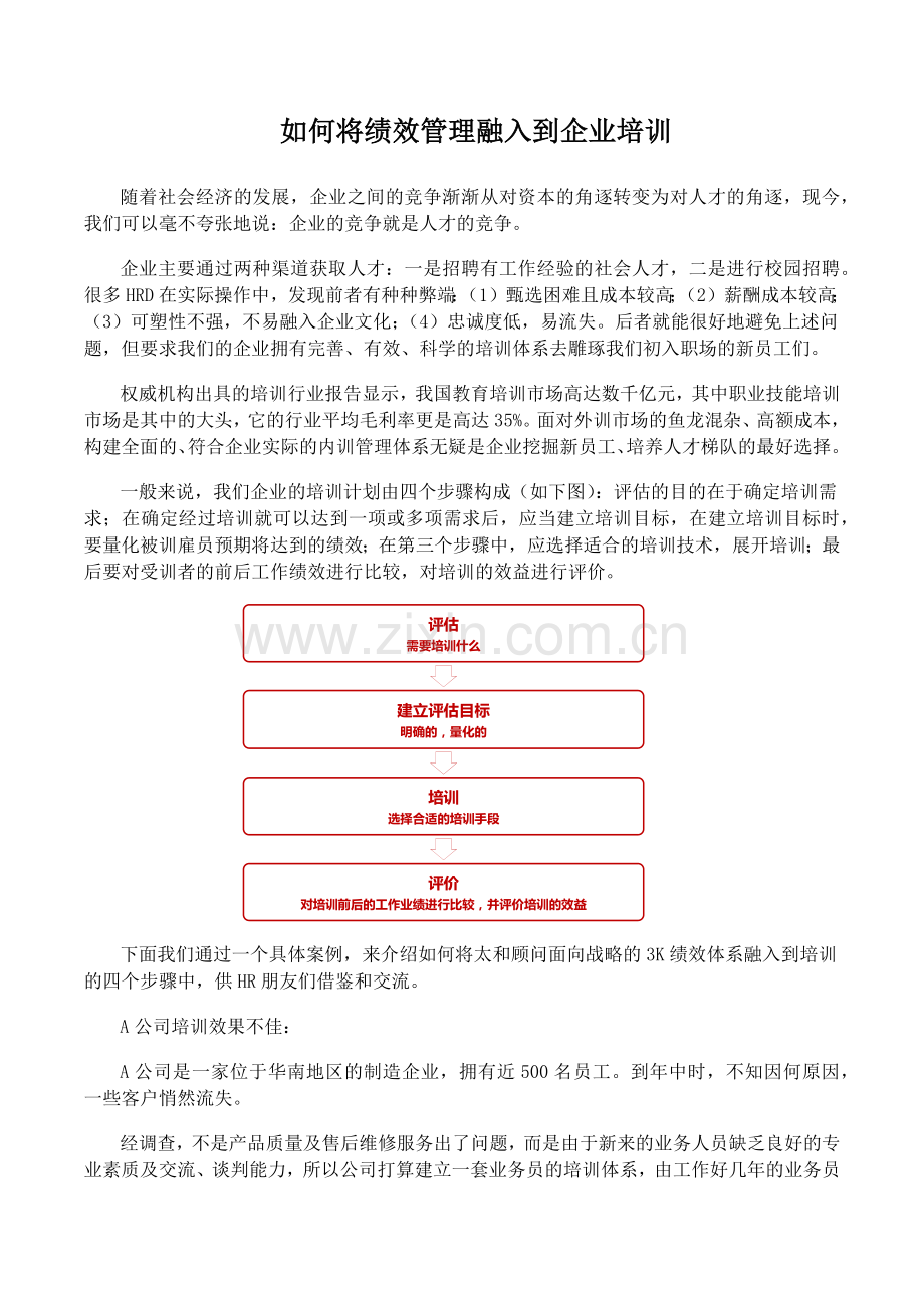 如何将绩效管理融入到企业培训.docx_第1页