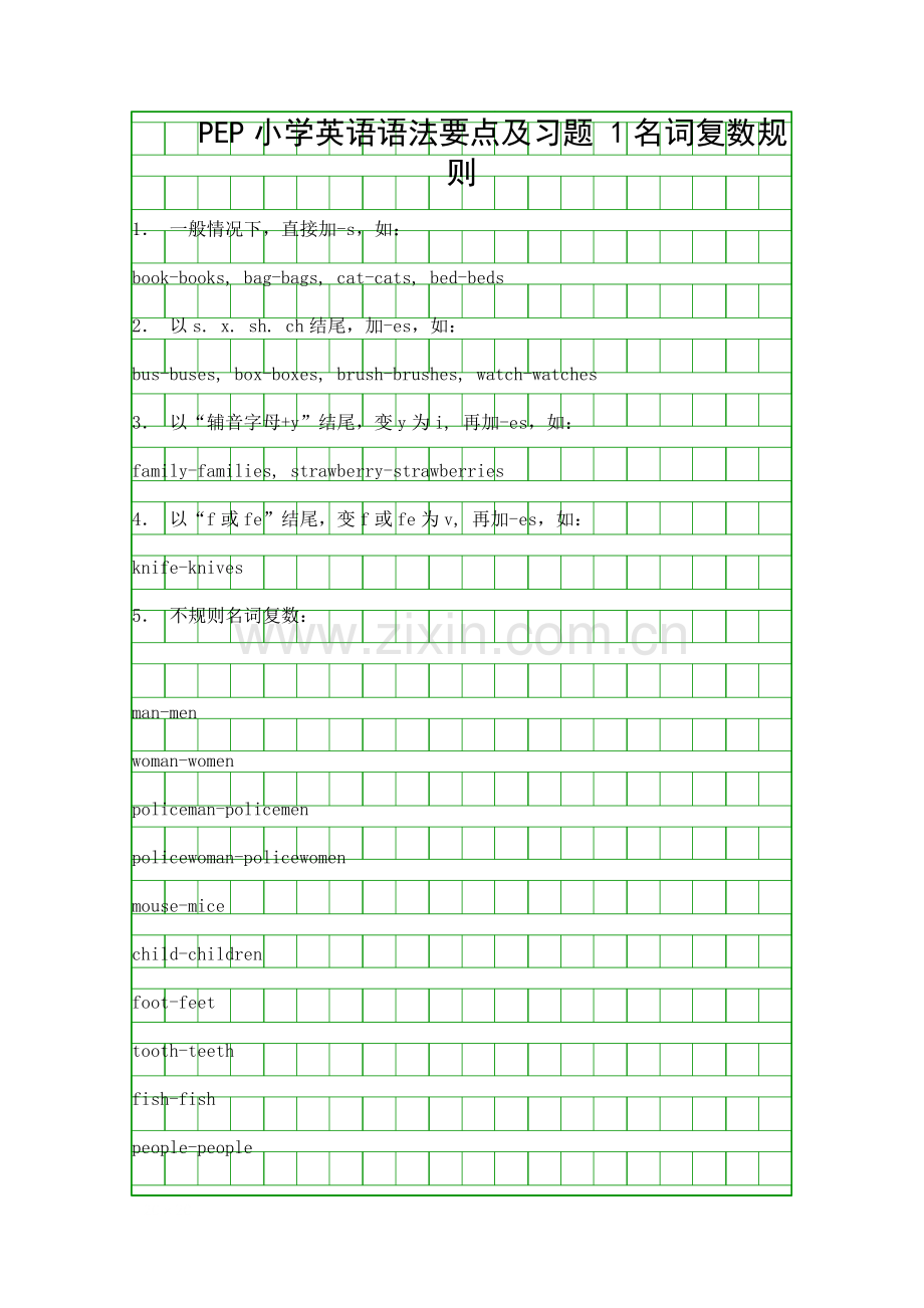 PEP小学英语语法要点及习题-1名词复数规则.docx_第1页